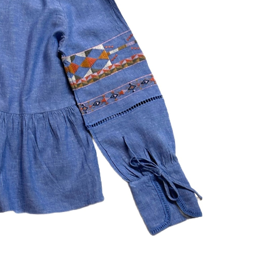 A Loves A Blue Embroidered Peplum Blouse Boho Size M - Picture 12 of 13